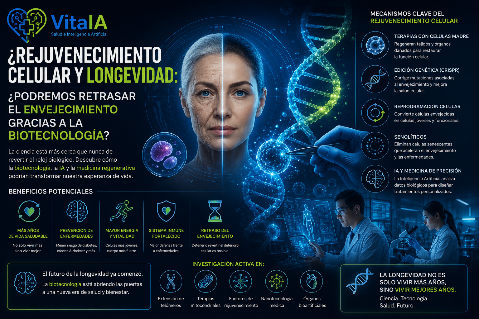 Rejuvenecimiento celular y longevidad: ¿podremos retrasar el envejecimiento gracias a la biotecnología?